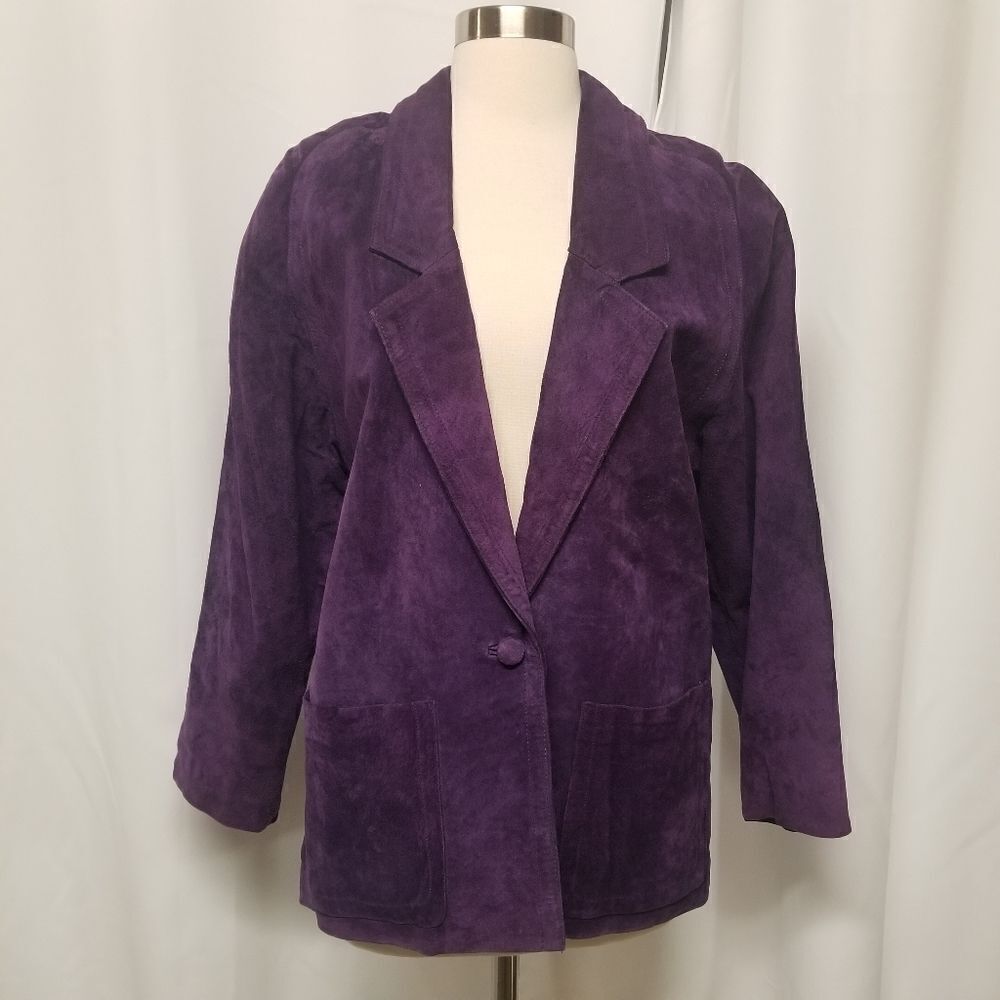 Vintage 80s Retro Purple Suede Genuine Pig‎ Skin Leather Blazer Avanti Small